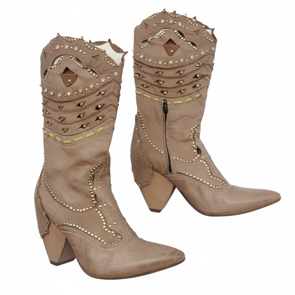 El Vaquero Boots Size 9 Leather‎ Studded Rhinestone Western Tall Boots